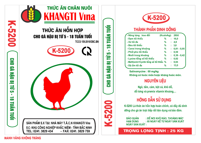 Thức ăn hỗn hợp cho gà hậu bị từ 5 - 18 tuần tuổi