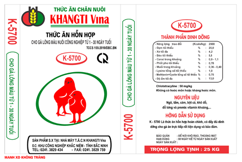 Thức ăn hỗn hợp cho gà lông màu nuôi công nghiệp từ 1 - 30 ngày tuổi